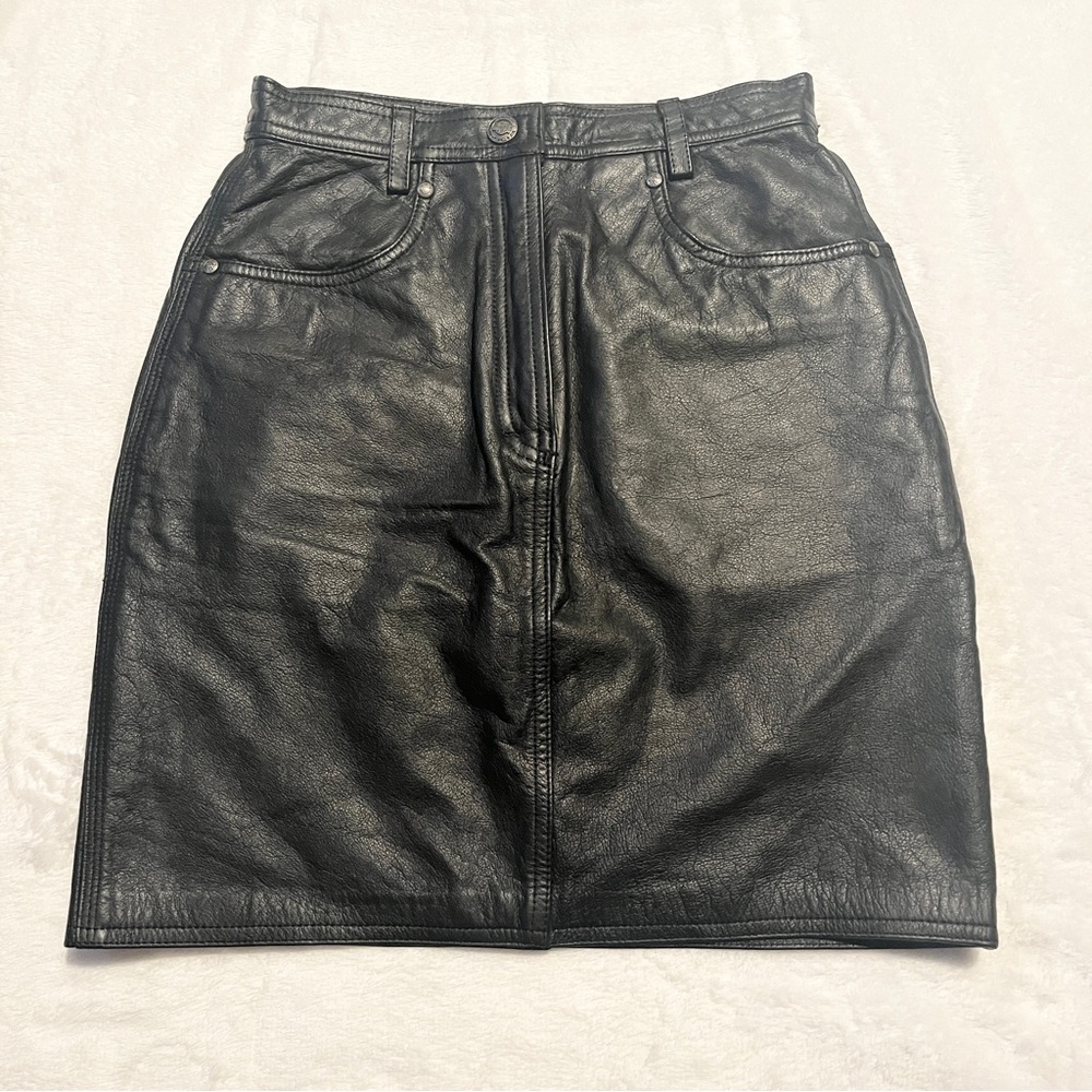 HARLEY DAVIDSON Genuine Leather Black Skirt Size Small Y2K Biker Motorcycle